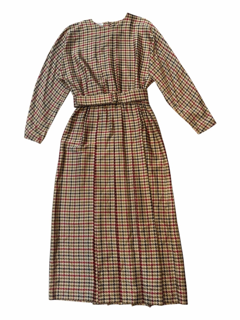 Talbots Vintage Silk Houndstooth Plaid Midi Dress with Belt